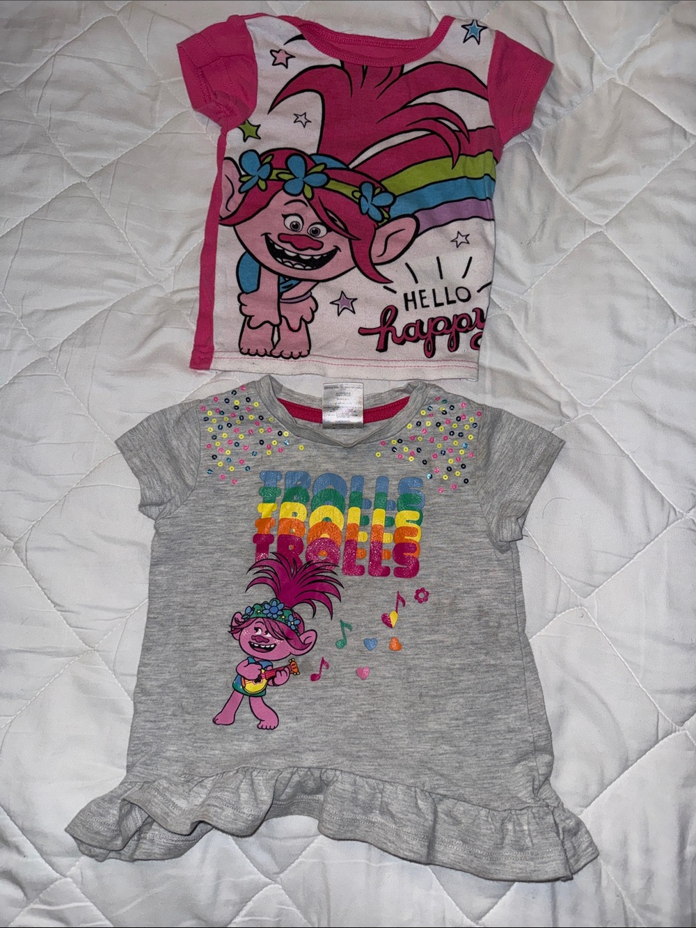 2/3T vintage Y2K Trolls Graphic Ruffle Hem Tee - Pink & Gray